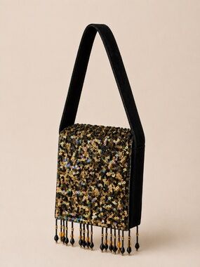 RAAT Black Velvet Sequin Box Bag by Subhai Apparel